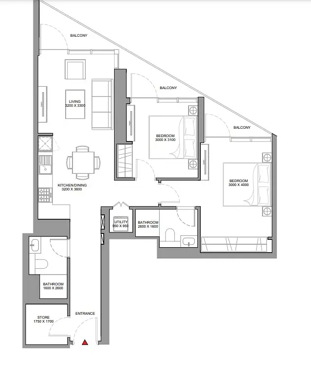 2 BR floor plan