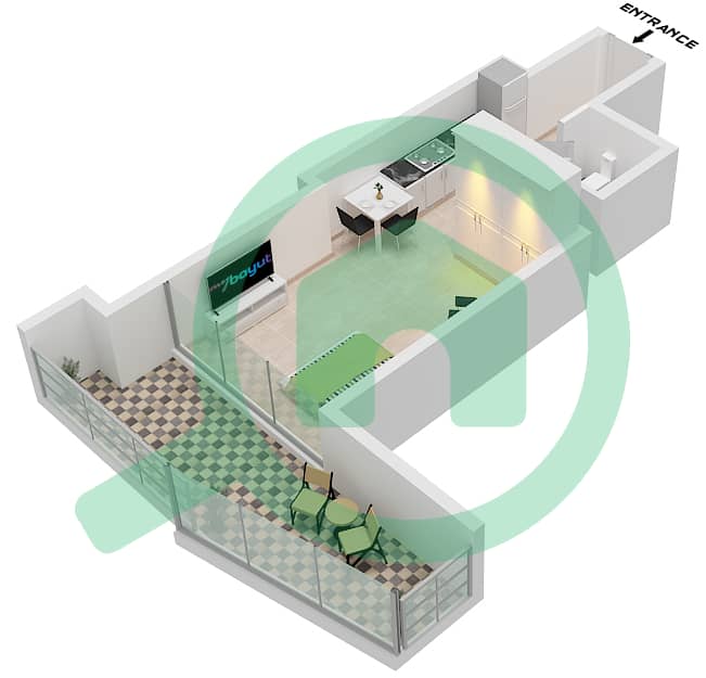 المخططات الطابقية لتصميم النموذج / الوحدة B / UNIT 13 FLOOR 2-19 شقة استوديو - فاشونز من الدانوب Type B Unit 13 Floor 2-19 interactive3D