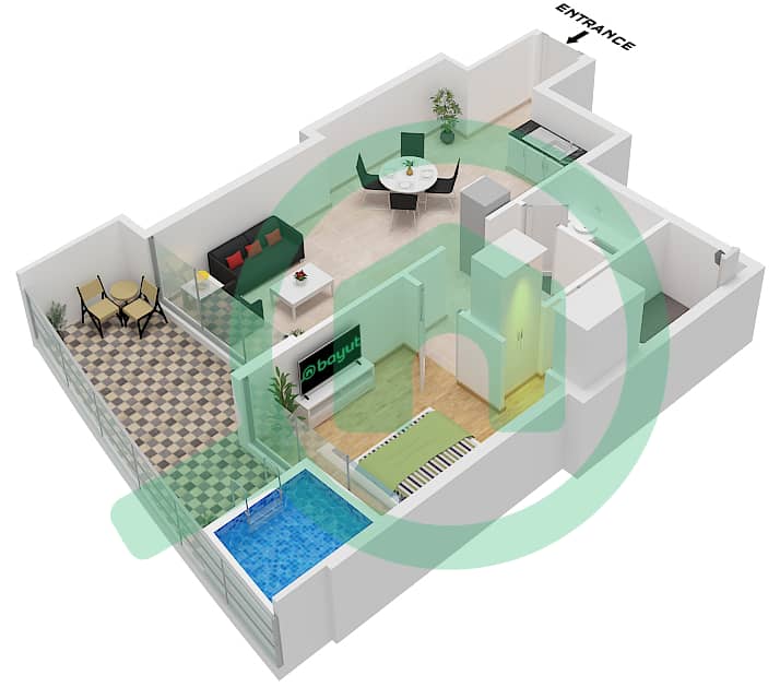 المخططات الطابقية لتصميم النموذج / الوحدة C / UNIT 4 FLOOR 22-24 شقة 1 غرفة نوم - فاشونز من الدانوب Type C Unit 4 Floor 22-24 interactive3D