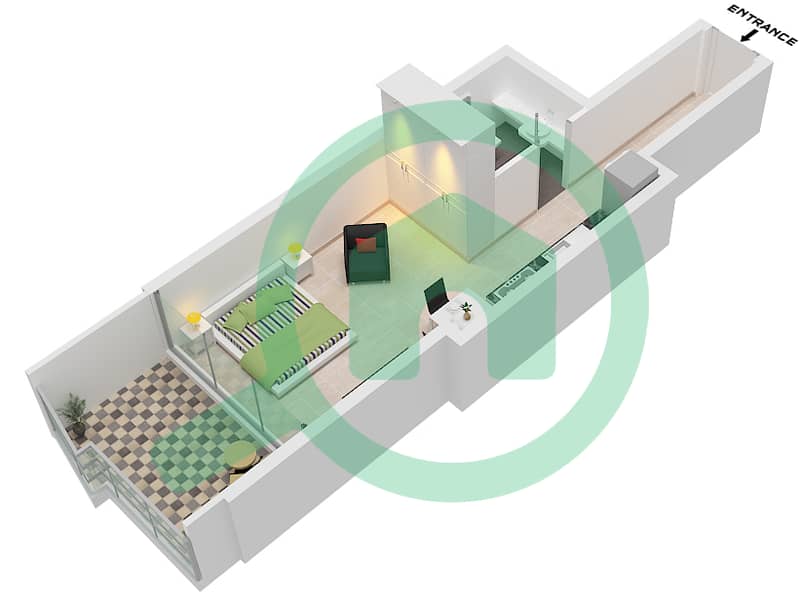 المخططات الطابقية لتصميم النموذج / الوحدة E / UNIT 5 FLOOR 2-19 شقة استوديو - فاشونز من الدانوب Type E Unit 5 Floor 2-19 interactive3D