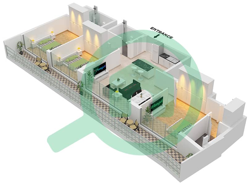 Serene Gardens 2 - 3 Bedroom Apartment Type 3 Floor plan Type 3 interactive3D