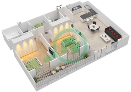 Afnan 7 - 2 Bedroom Apartment Type/unit G/6,9,13,16 Floor plan