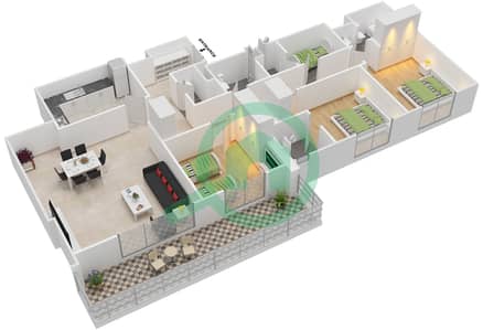المخططات الطابقية لتصميم النموذج / الوحدة A/6,7 شقة 3 غرف نوم - أفنان 7