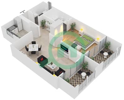 Ajmal Sarah Tower - 1 Bed Apartments Unit 16,17 Floor plan