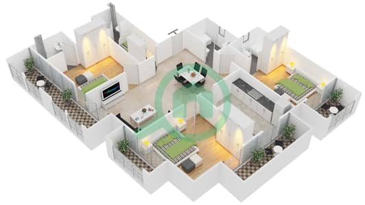 المخططات الطابقية لتصميم الوحدة 17,18 شقة 3 غرف نوم - برج أجمل سارة