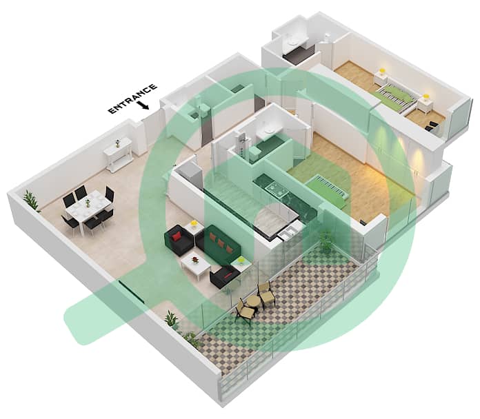 Manazel Al Barsha - 2 Bedroom Apartment Type C FLOOR 1-14 Floor plan Type C Floor 1-14 interactive3D