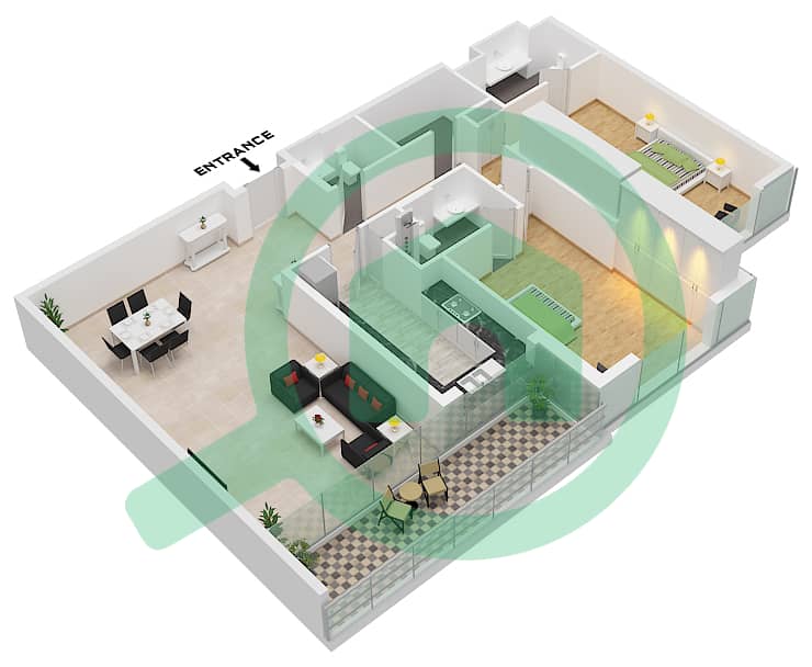 Manazel Al Barsha - 2 Bedroom Apartment Type D FLOOR 1-14 Floor plan Type D Floor 1-14 interactive3D