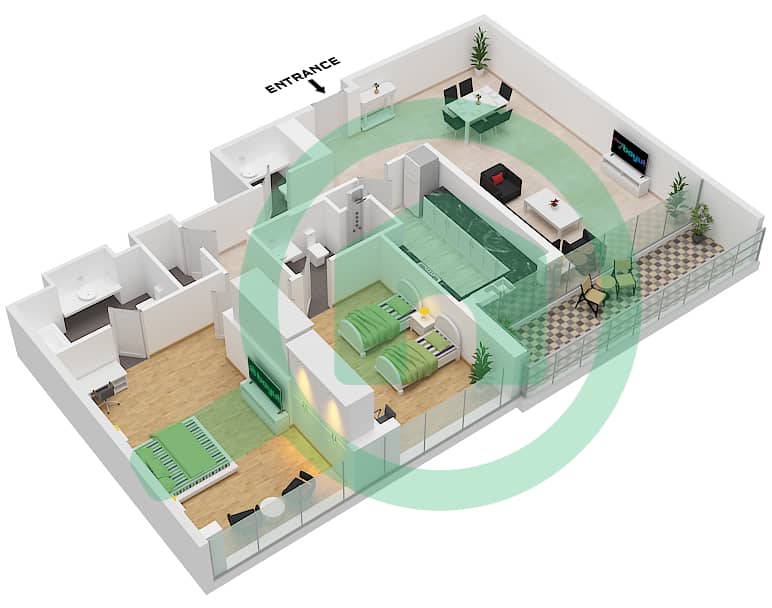 Manazel Al Barsha - 2 Bedroom Apartment Type E FLOOR 1-14 Floor plan Type E Floor 1-14 interactive3D