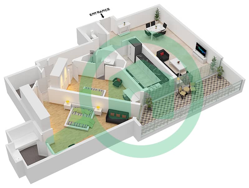 Manazel Al Barsha - 2 Bedroom Apartment Type F FLOOR 1-14 Floor plan Type F Floor 1-14 interactive3D