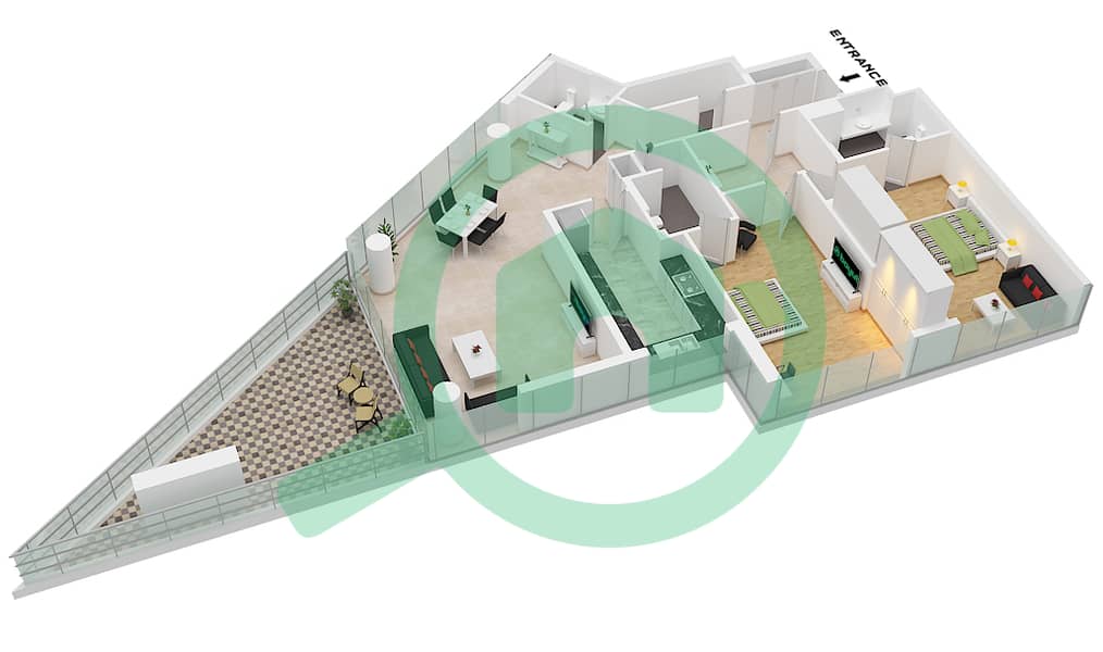 Manazel Al Barsha - 2 Bedroom Apartment Type J FLOOR 1-14 Floor plan Type J Floor 1-14 interactive3D