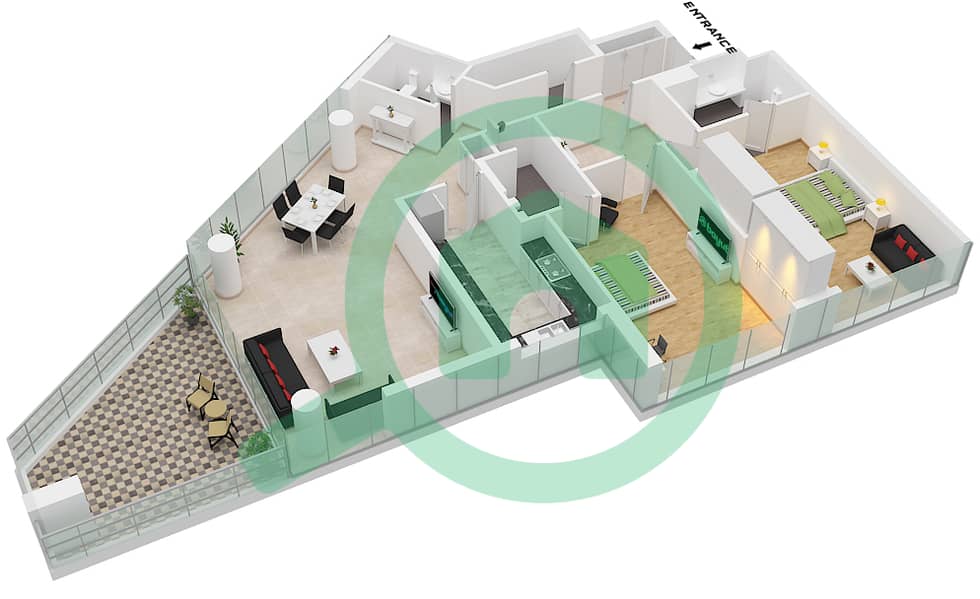 Manazel Al Barsha - 2 Bedroom Apartment Type K FLOOR 1-14 Floor plan Type K Floor 1-14 interactive3D