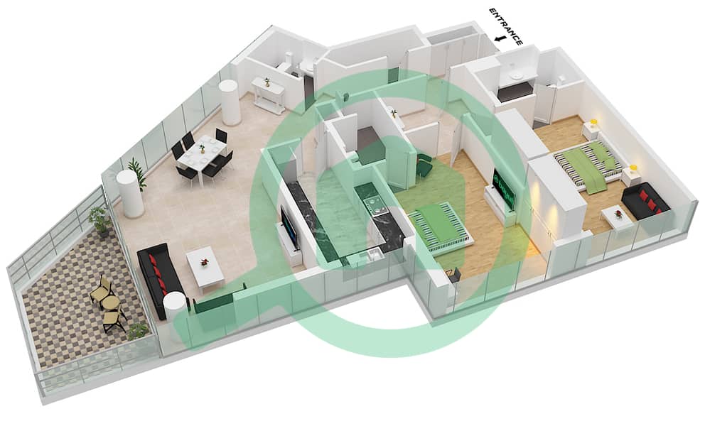 Manazel Al Barsha - 2 Bedroom Apartment Type L FLOOR 1-14 Floor plan Type L Floor 1-14 interactive3D