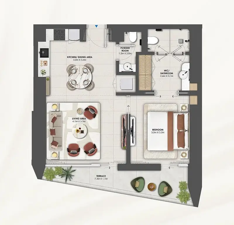 1 BR floor plan