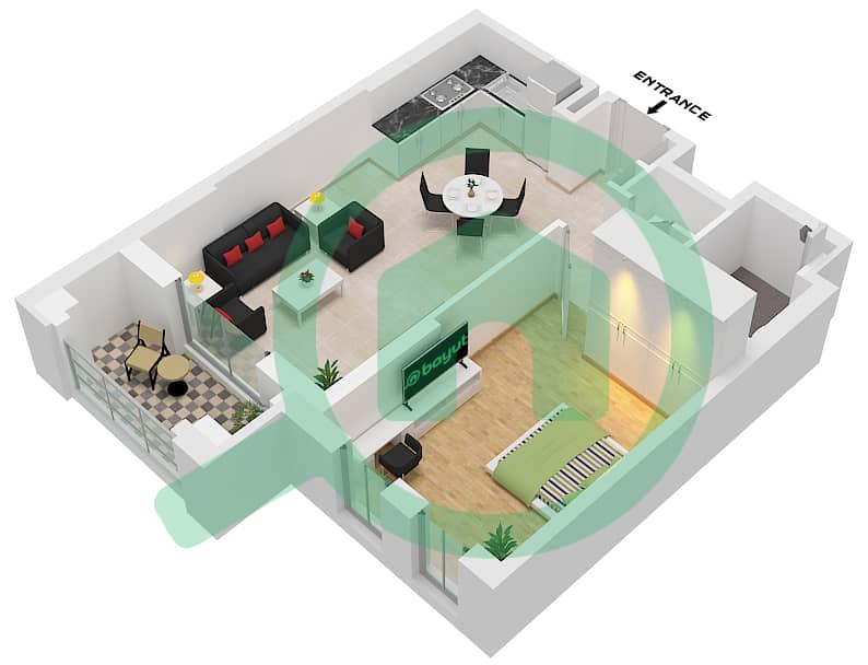 Здание Жадиль 3 - Апартамент 1 Спальня планировка Тип/мера B / UNIT 12, FLOOR 1 Type B Unit 12, Floor 1 interactive3D