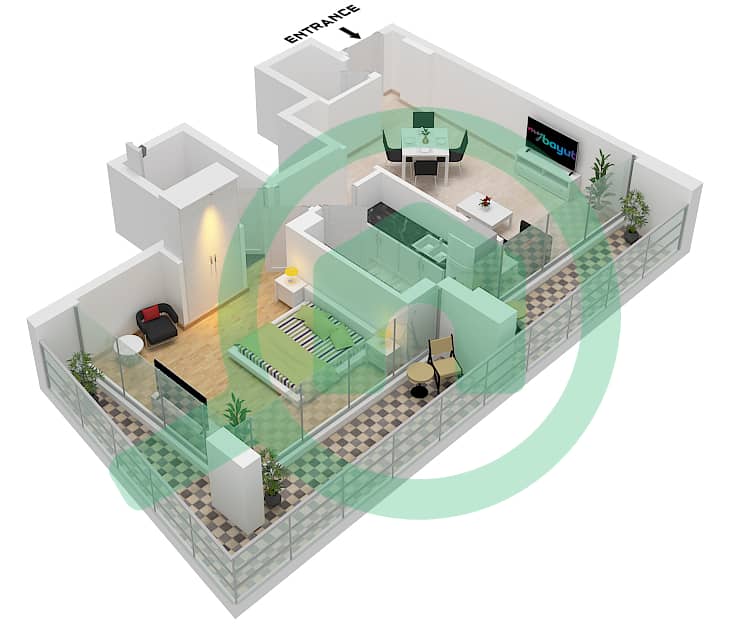 浪潮大厦 - 1 卧室公寓单位8 FLOOR 7戶型图 Unit 8 Floor 7 interactive3D
