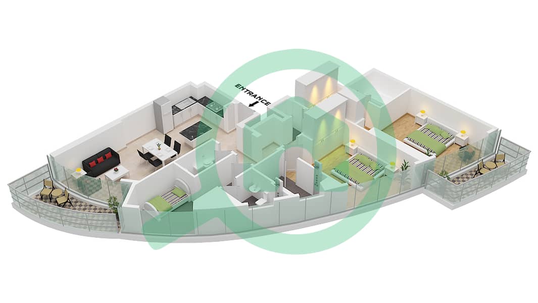 المخططات الطابقية لتصميم النموذج / الوحدة S-2B-A/UNIT 16, FLOOR 12 شقة 2 غرفة نوم - إمبريال أفينيو Type S-2B-A Unit 16, Floor 12 interactive3D