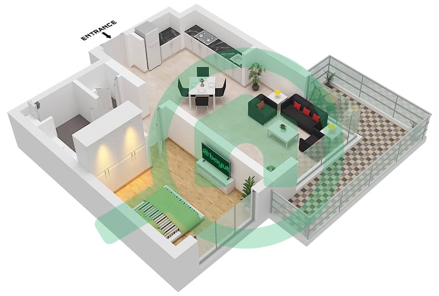 Seascape Building 4 - 1 卧室公寓类型／单位1C / UNIT 5,12 FLOOR 1-4戶型图 Type 1C Unit 5 Floor 1
Unit 12 Floor 2-4 interactive3D
