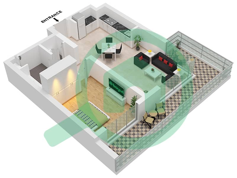 Seascape Building 4 - 1 卧室公寓类型／单位1D / UNIT 12 FLOOR 5戶型图 Type 1D Unit 12 Floor 5 interactive3D