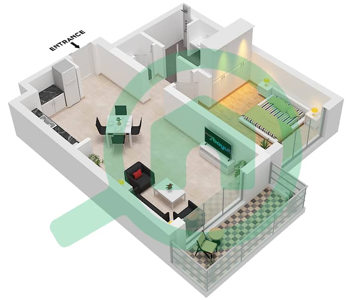 Seascape Building 4 - 1 卧室公寓类型／单位2A / UNIT 2-4,8 FLOOR 1-6戶型图 Type 2A Unit 2,3,4,8,10 Floor 1 
Unit 6,9,11,15,17 Floor 2-5 
Unit 10 Floor 6 interactive3D