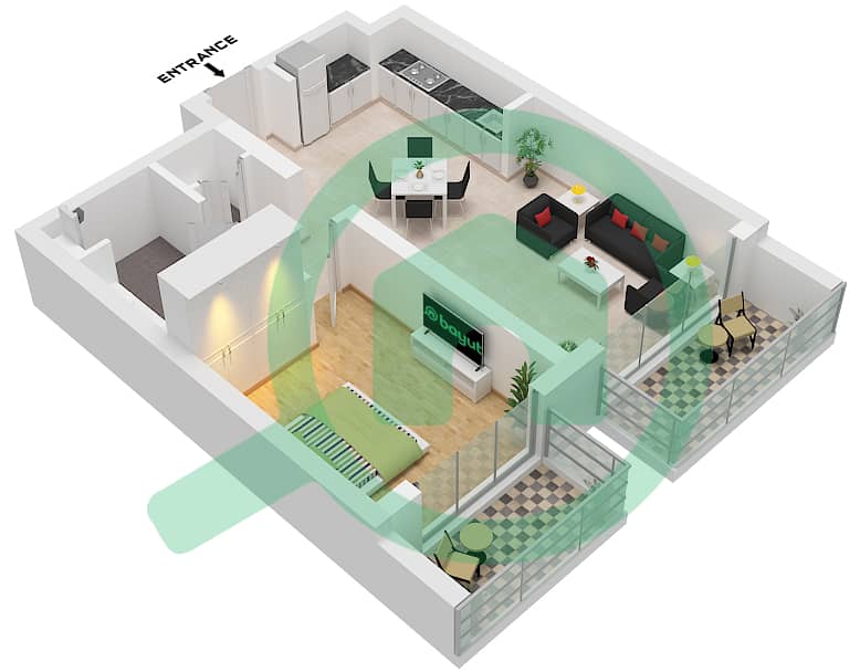 Seascape Building 4 - 1 Bedroom Apartment Type/unit 2C / UNIT 5 FLOOR 6 Floor plan Type 2C Unit 5 Floor 6 interactive3D