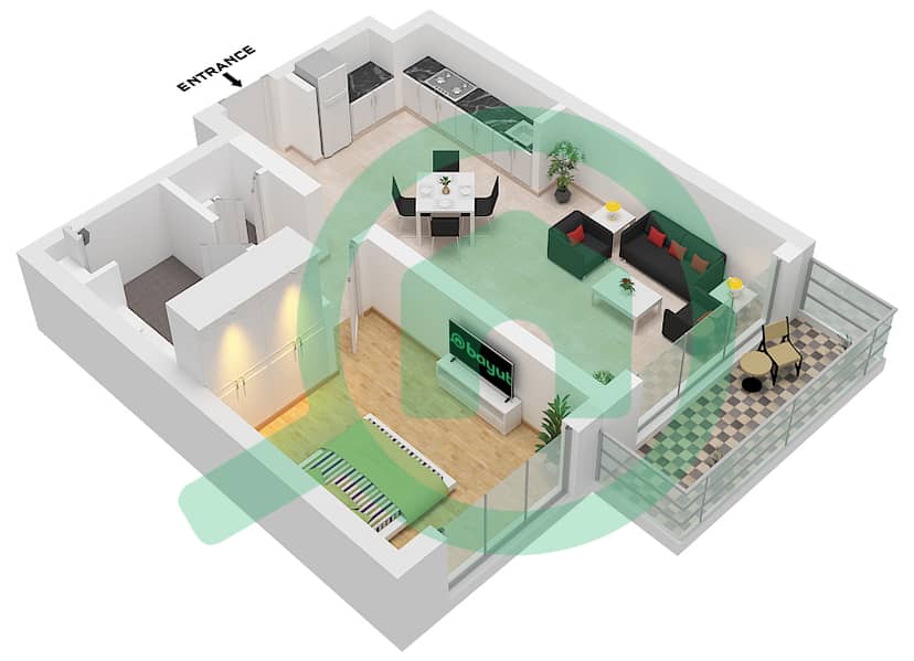 Seascape Building 4 - 1 卧室公寓类型／单位2H/UNIT 7,9,14 FLOOR 1-5戶型图 Type 2H Unit 7,9 Floor 1
Unit 14,16 Floor 2-5 interactive3D