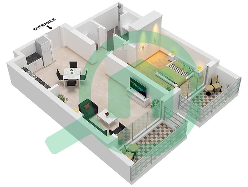 Seascape Building 4 - 1 卧室公寓类型／单位2J / UNIT 8 FLOOR 6戶型图 Type 2J Unit 8 Floor 6 interactive3D