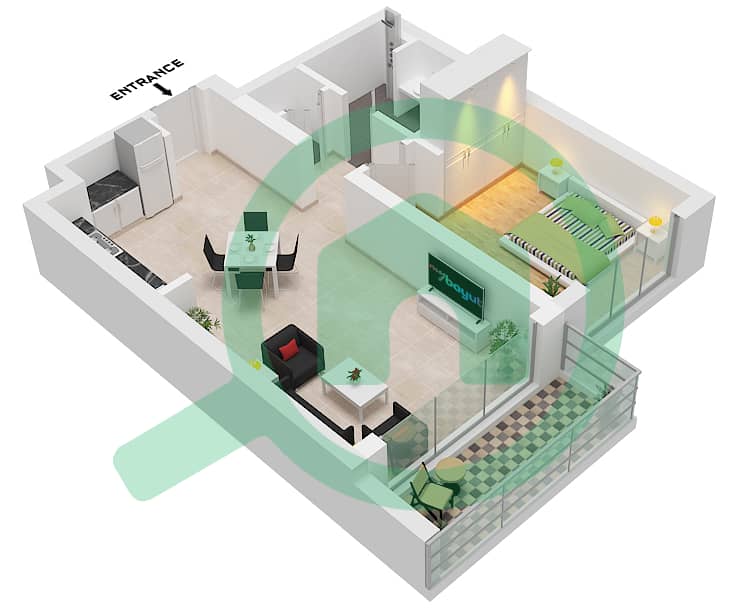 Seascape Building 4 - 1 卧室公寓类型／单位3A/UNIT 5,14,25 FLOOR 2-6戶型图 Type 3A Unit 5 Floor 2-4
Unit 14 Floor 6
Unit 25 Floor 2-5 interactive3D