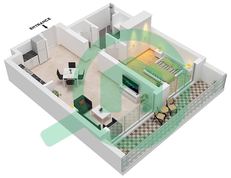 Seascape Building 4 - 1 Bedroom Apartment Type/unit 3B / UNIT 5 FLOOR 5 Floor plan Type 3B Unit 5 Floor 5 interactive3D