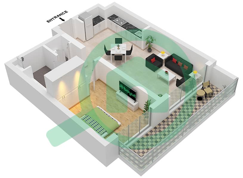 Seascape Building 4 - 1 卧室公寓类型／单位3C / UNIT 13 FLOOR 6戶型图 Type 3C Unit 13 Floor 6 interactive3D