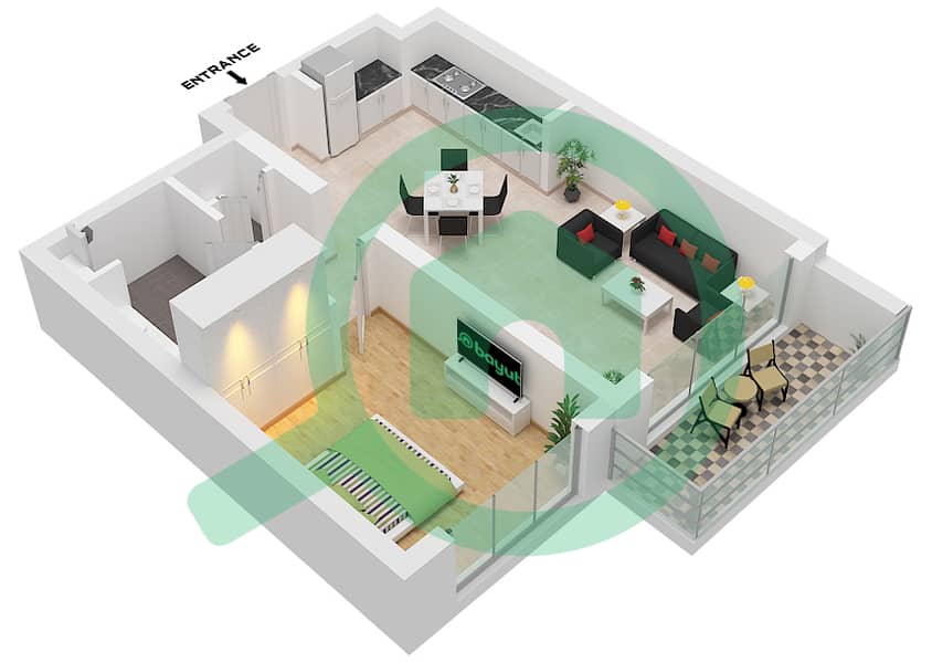 Seascape Building 4 - 1 卧室公寓类型／单位3D / UNIT 4 FLOOR 2-5戶型图 Type 3D Unit 4 Floor 2-5 interactive3D