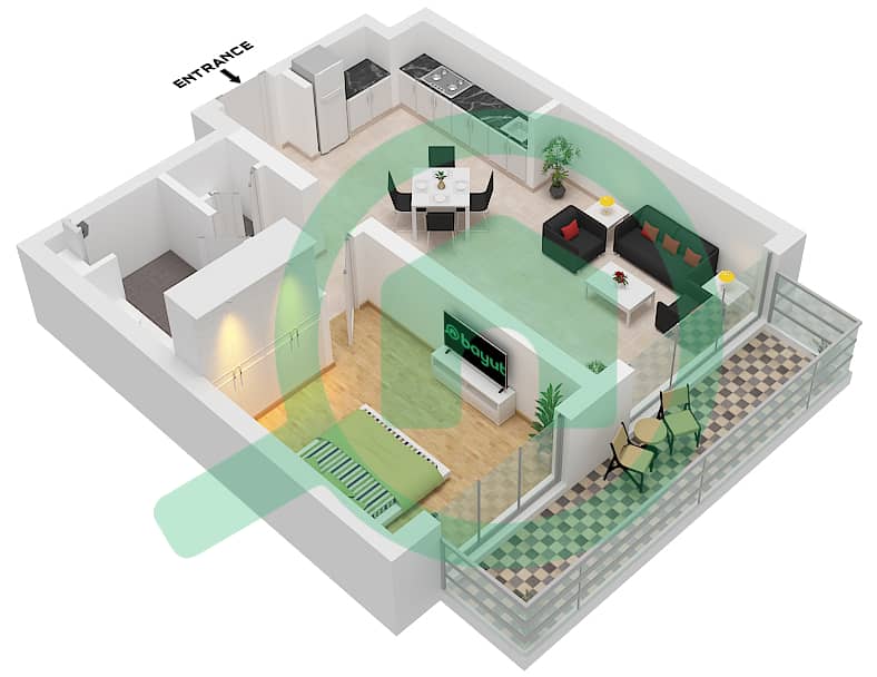 Seascape Building 4 - 1 Bedroom Apartment Type/unit 3F / UNIT 24 FLOOR 2-5 Floor plan Type 3F Unit 24 Floor 2-5 interactive3D