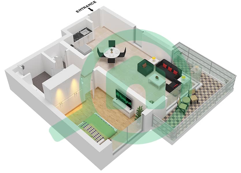 Seascape Building 4 - 1 卧室公寓类型／单位4A / UNIT 11,18 FLOOR 1-5戶型图 Type 4A Unit 11 Floor 1
Unit 18 Floor 2-5 interactive3D