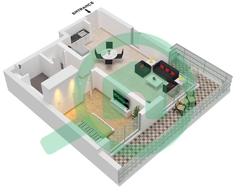Seascape Building 4 - 1 卧室公寓类型／单位4B / UNIT 9 FLOOR 6戶型图 Type 4B Unit 9 Floor 6 interactive3D