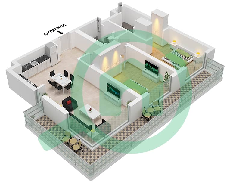 Seascape Building 4 - 2 卧室公寓类型／单位1D / UNIT 10 FLOOR 6戶型图 Type 1D Unit 10 Floor 6 interactive3D