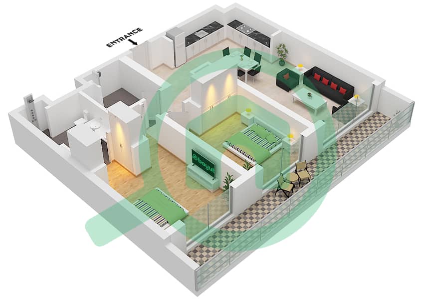 Seascape Building 4 - 2 卧室公寓类型／单位2C / UNIT 2 FLOOR 6戶型图 Type 2C Unit 2 Floor 6 interactive3D