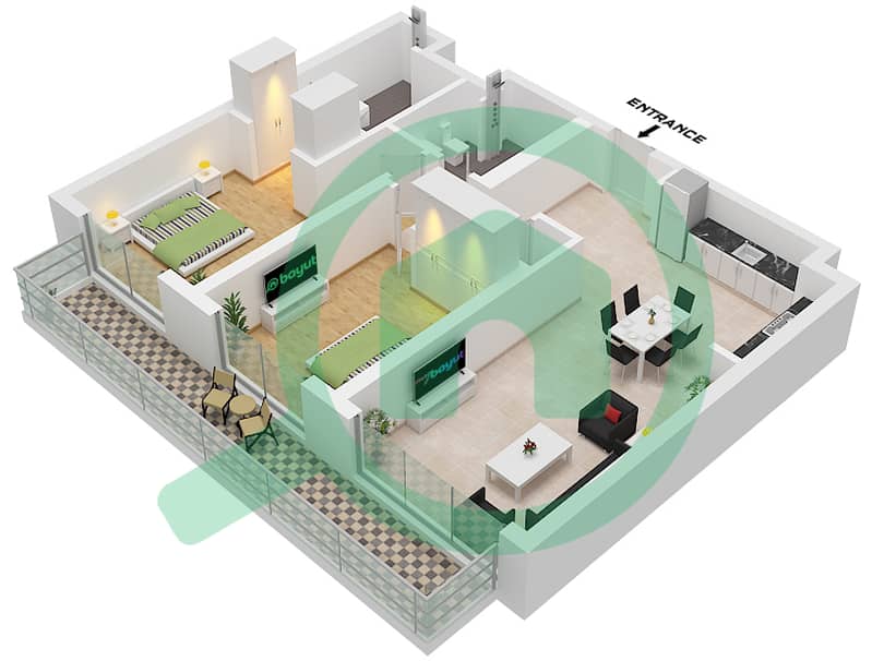 Seascape Building 4 - 2 卧室公寓类型／单位2D / UNIT 12 FLOOR 6戶型图 Type 2D Unit 12 Floor 6 interactive3D