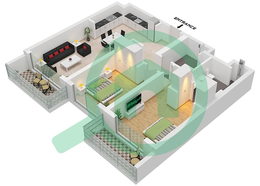 Seascape Building 4 - 2 卧室公寓类型／单位2G / UNIT 20 FLOOR 2-5戶型图 Type 2G Unit 20 Floor 2-5 interactive3D
