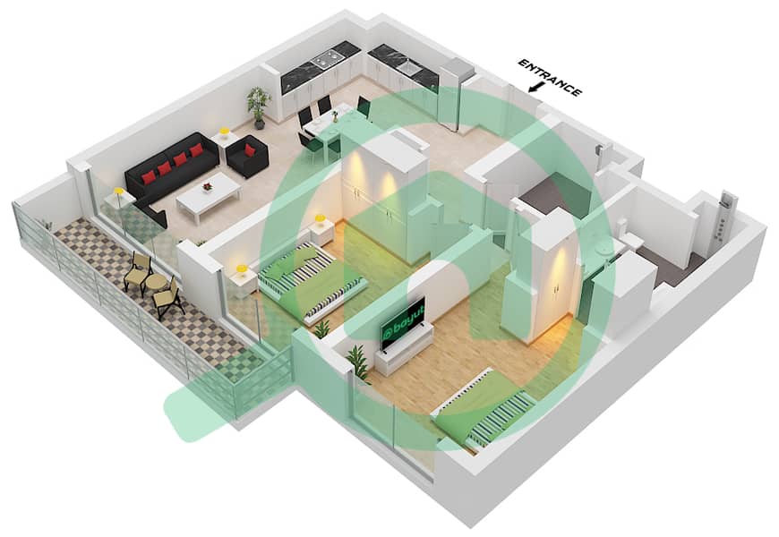 المخططات الطابقية لتصميم النموذج / الوحدة 2K / UNIT 3 FLOOR 5-6 شقة 2 غرفة نوم - سيسكيب بناية 4 Type 2K unit 3 Floor 5-6 interactive3D