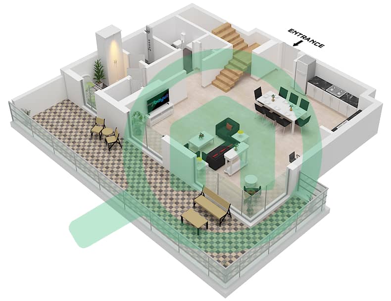 Seascape Building 4 - 3 卧室联排别墅类型／单位1A/UNIT 6,10 FLOOR GROUND戶型图 Type 1A Unit 6,10 Ground Floor interactive3D