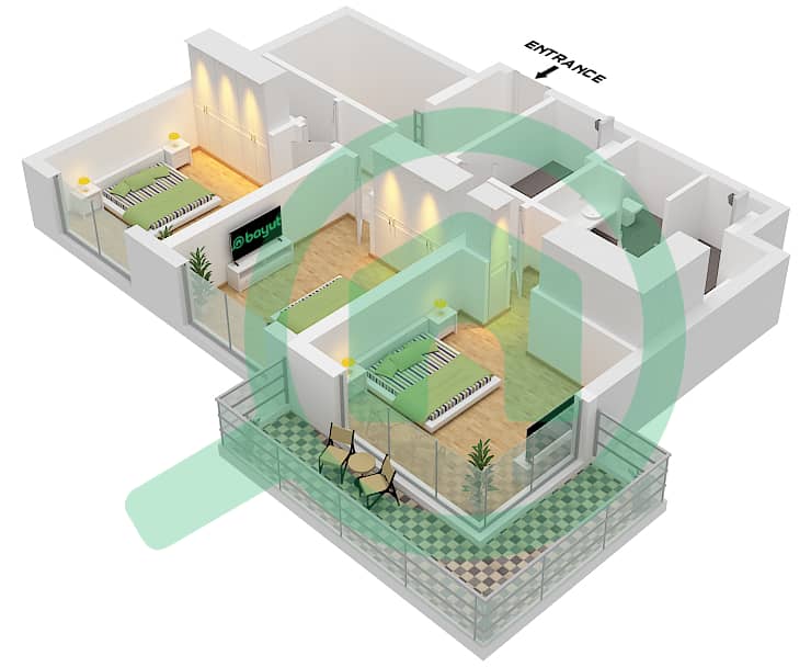 Seascape Building 4 - 3 卧室联排别墅类型／单位1A/UNIT 6,10 FLOOR GROUND戶型图 Type 1A Unit 6,10 Floor 1 interactive3D
