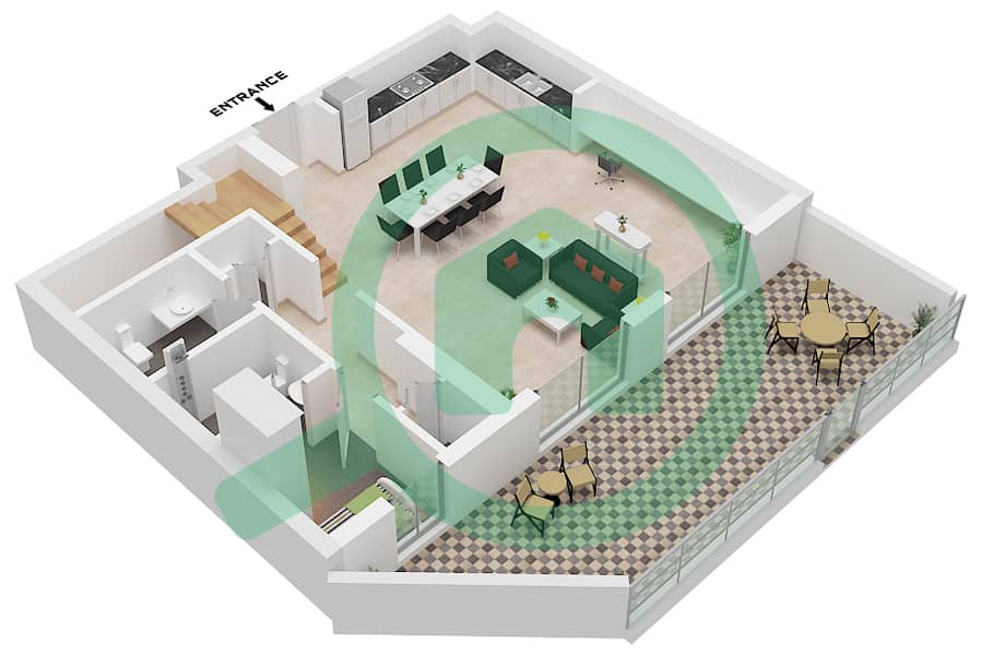 Seascape Building 4 - 3 卧室联排别墅类型／单位2C/UNIT 4 FLOOR GROUND,1戶型图 Type 2C Unit 4 Ground Floor interactive3D