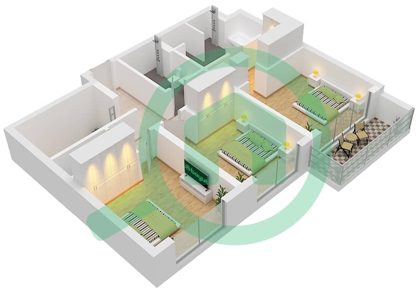 Seascape Building 4 - 3 卧室联排别墅类型／单位2E/UNIT 2 FLOOR GROUND,1戶型图 Type 2E Unit 2,5,9 Floor 1 interactive3D