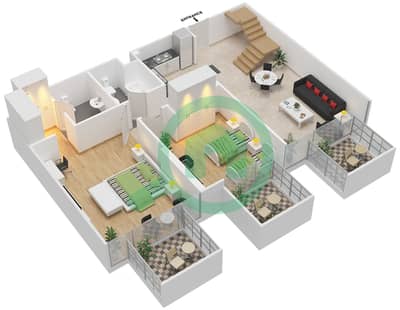 المخططات الطابقية لتصميم الوحدة 12 12TH & 13TH FLOOR شقة 2 غرفة نوم - شايستا عزيزي