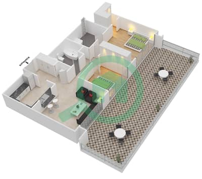 المخططات الطابقية لتصميم التصميم 15 FLOOR 3 شقة 2 غرفة نوم - 29 بوليفارد بوديوم