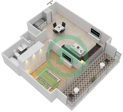 المخططات الطابقية لتصميم الوحدة 5 FLOOR 33-44 شقة 1 غرفة نوم - آكت ون | آكت تو