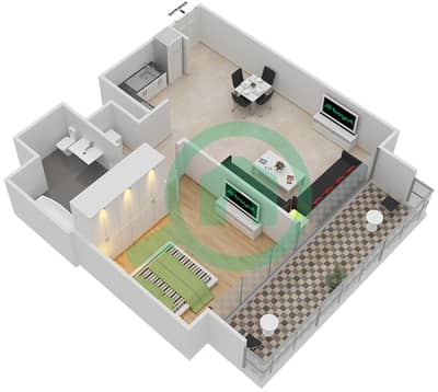 المخططات الطابقية لتصميم الوحدة 4 FLOOR 6-15 شقة 1 غرفة نوم - آكت ون | آكت تو