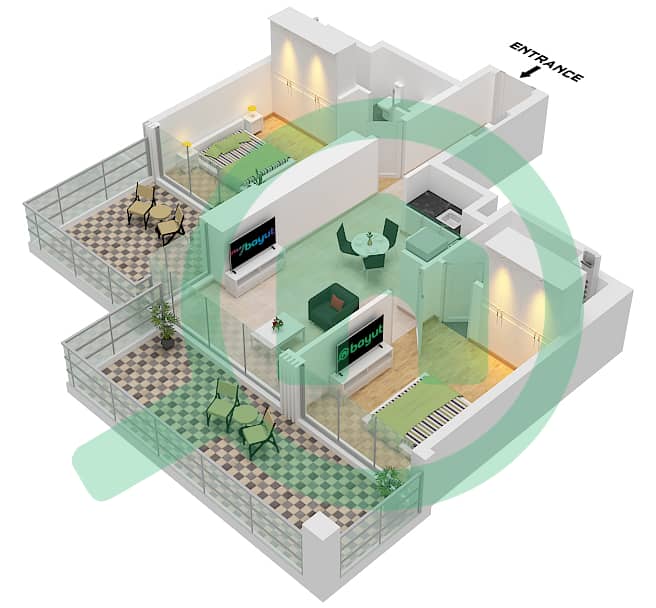 Башня Эдж - Апартамент 2 Cпальни планировка Тип/мера 5B / UNIT 01, FLOOR 5 Type 5B Unit 01, Floor 5 interactive3D