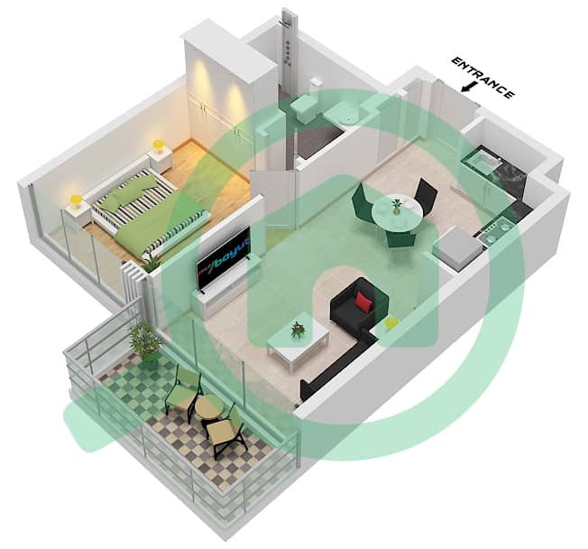 Башня Эдж - Апартамент 1 Спальня планировка Тип/мера A2 / UNIT 02,06 FLOOR P1 Type A2 Unit 02,06,07,10, Floor P1-P4,5-17,19-34 interactive3D