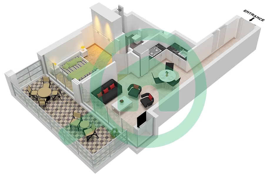 The Edge Tower B - 1 Bedroom Apartment Type/unit B / UNIT 01,04 FLOOR P2 Floor plan Type B Unit 01,04,07, Floor P2-P4,5-34 interactive3D