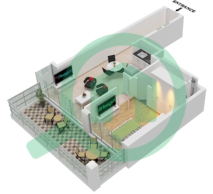 The Edge Tower B - 1 Bedroom Apartment Type/unit B  / UNIT 01,05  FLOOR P2 Floor plan Type B Unit 01,05,08, Floor P2-P4,5-34 interactive3D